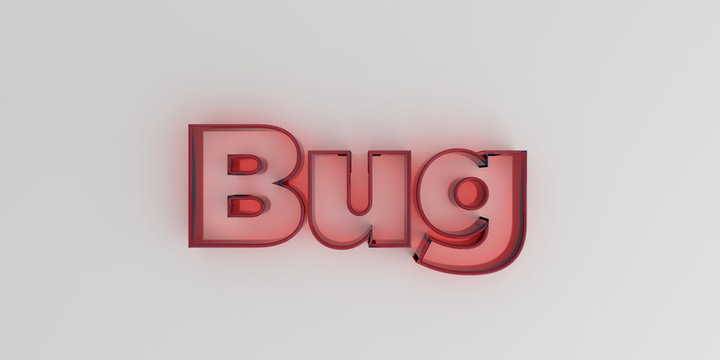 Bug - Red glass text on white background - 3D rendered royalty free stock image.
