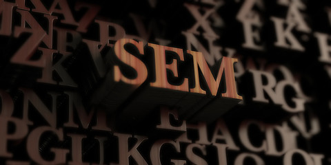 SEM - Wooden 3D rendered letters/message.  Can be used for an online banner ad or a print postcard.
