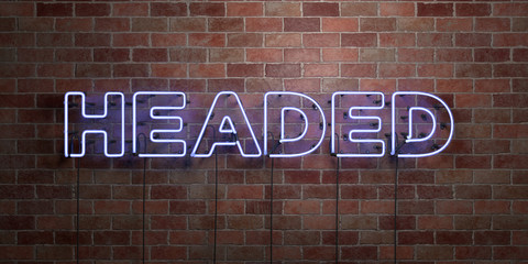 HEADED - fluorescent Neon tube Sign on brickwork - Front view - 3D rendered royalty free stock picture. Can be used for online banner ads and direct mailers..