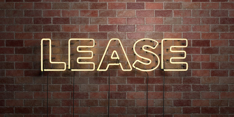 Fototapeta na wymiar LEASE - fluorescent Neon tube Sign on brickwork - Front view - 3D rendered royalty free stock picture. Can be used for online banner ads and direct mailers..