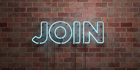 Fototapeta premium JOIN - fluorescent Neon tube Sign on brickwork - Front view - 3D rendered royalty free stock picture. Can be used for online banner ads and direct mailers..