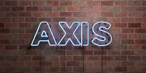 AXIS - fluorescent Neon tube Sign on brickwork - Front view - 3D rendered royalty free stock picture. Can be used for online banner ads and direct mailers..