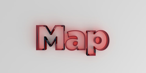 Map - Red glass text on white background - 3D rendered royalty free stock image.