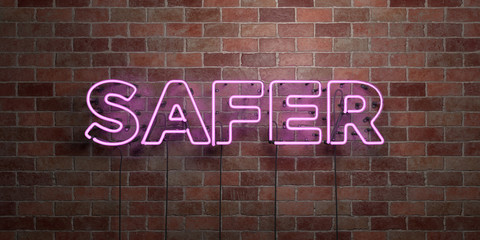 Obraz premium SAFER - fluorescent Neon tube Sign on brickwork - Front view - 3D rendered royalty free stock picture. Can be used for online banner ads and direct mailers..