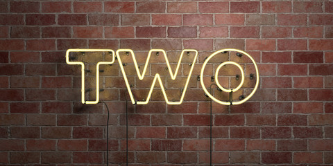 Obraz premium TWO - fluorescent Neon tube Sign on brickwork - Front view - 3D rendered royalty free stock picture. Can be used for online banner ads and direct mailers..