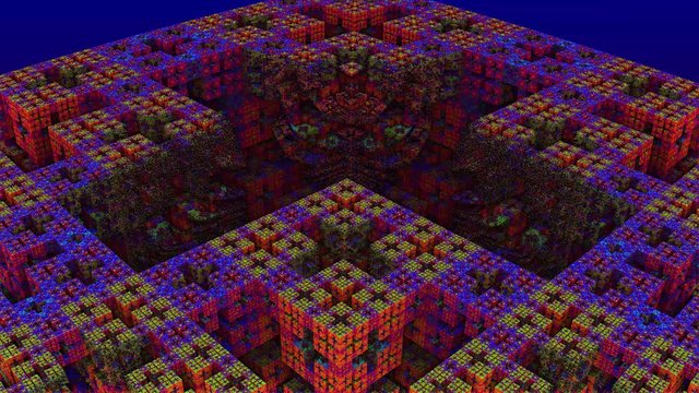 Psychedelic Cubic 3D Fractal Animation In Trippy Colours with seemless loop