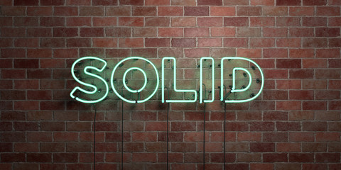 Fototapeta na wymiar SOLID - fluorescent Neon tube Sign on brickwork - Front view - 3D rendered royalty free stock picture. Can be used for online banner ads and direct mailers..