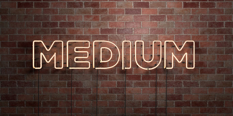 MEDIUM - fluorescent Neon tube Sign on brickwork - Front view - 3D rendered royalty free stock picture. Can be used for online banner ads and direct mailers..