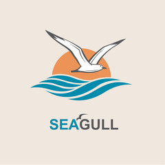 seagull icon with sea waves