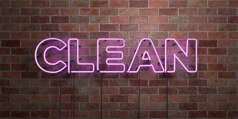 CLEAN - fluorescent Neon tube Sign on brickwork - Front view - 3D rendered royalty free stock picture. Can be used for online banner ads and direct mailers..