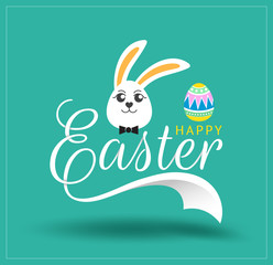 Colorful Happy Easter greeting card with rabbit