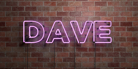 DAVE - fluorescent Neon tube Sign on brickwork - Front view - 3D rendered royalty free stock picture. Can be used for online banner ads and direct mailers..