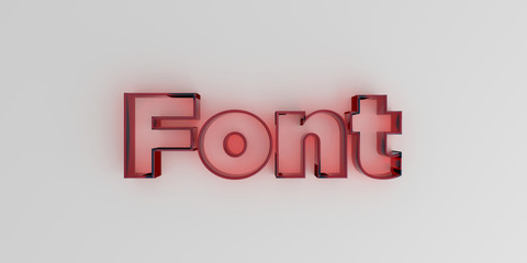 Font - Red glass text on white background - 3D rendered royalty free stock image.