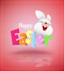 Colorful Happy Easter greeting card with rabbit