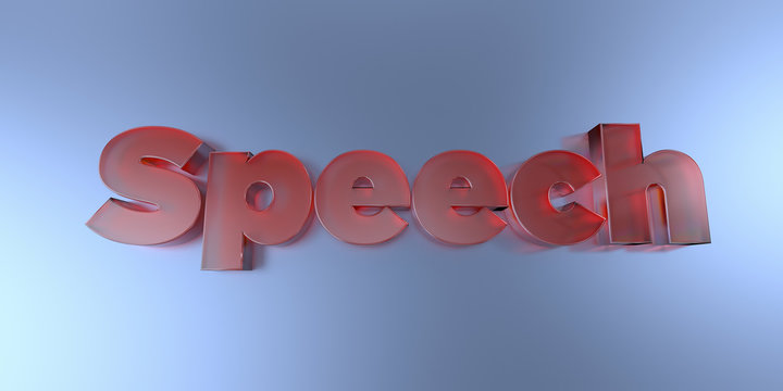Speech - colorful glass text on vibrant background - 3D rendered royalty free stock image.