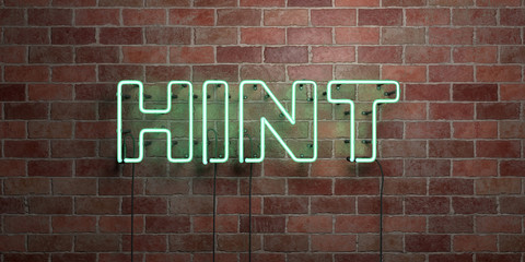 Obraz premium HINT - fluorescent Neon tube Sign on brickwork - Front view - 3D rendered royalty free stock picture. Can be used for online banner ads and direct mailers..