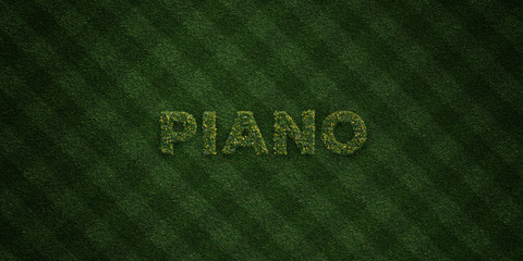 Fototapeta na wymiar PIANO - fresh Grass letters with flowers and dandelions - 3D rendered royalty free stock image. Can be used for online banner ads and direct mailers..