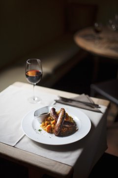 Belgian sausages with vegetable purée
