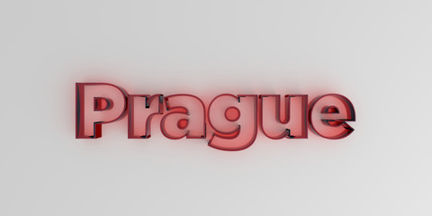 Prague - Red glass text on white background - 3D rendered royalty free stock image.