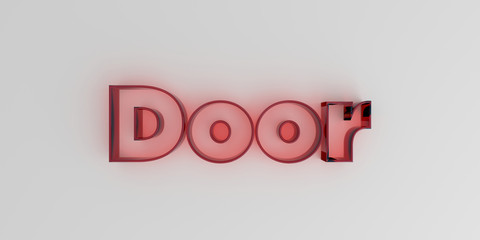 Door - Red glass text on white background - 3D rendered royalty free stock image.