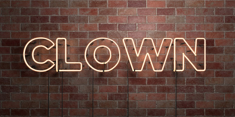 Obraz premium CLOWN - fluorescent Neon tube Sign on brickwork - Front view - 3D rendered royalty free stock picture. Can be used for online banner ads and direct mailers..