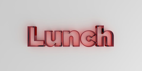 Lunch - Red glass text on white background - 3D rendered royalty free stock image.