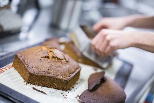 A freshly baked, hexagonal cake