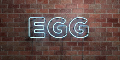 Fototapeta na wymiar EGG - fluorescent Neon tube Sign on brickwork - Front view - 3D rendered royalty free stock picture. Can be used for online banner ads and direct mailers..