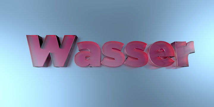 Wasser - colorful glass text on vibrant background - 3D rendered royalty free stock image.