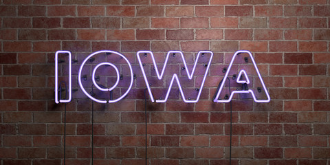Fototapeta premium IOWA - fluorescent Neon tube Sign on brickwork - Front view - 3D rendered royalty free stock picture. Can be used for online banner ads and direct mailers..