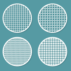 Set ornament template for laser cutting. Geometric round frame. Interior decorative element. vector illustration.