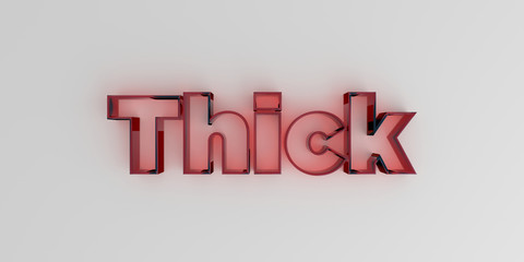 Thick - Red glass text on white background - 3D rendered royalty free stock image.