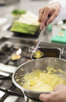 Bechamel sauce being made
