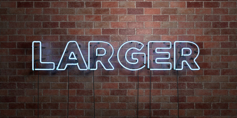 LARGER - fluorescent Neon tube Sign on brickwork - Front view - 3D rendered royalty free stock picture. Can be used for online banner ads and direct mailers..