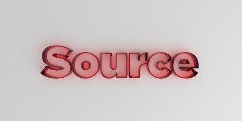 Source - Red glass text on white background - 3D rendered royalty free stock image.