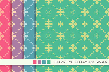 seamless pastel background set star flower wave line