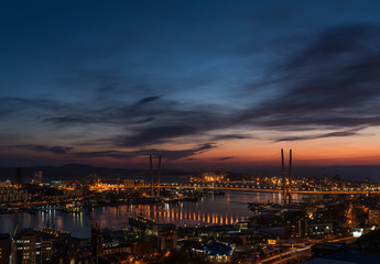 Vladivostok cityscape, sunset view.