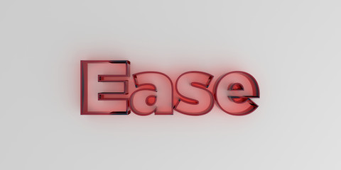 Ease - Red glass text on white background - 3D rendered royalty free stock image.