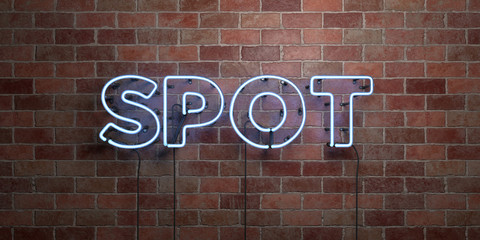 Fototapeta na wymiar SPOT - fluorescent Neon tube Sign on brickwork - Front view - 3D rendered royalty free stock picture. Can be used for online banner ads and direct mailers..