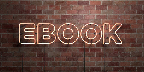 EBOOK - fluorescent Neon tube Sign on brickwork - Front view - 3D rendered royalty free stock picture. Can be used for online banner ads and direct mailers..