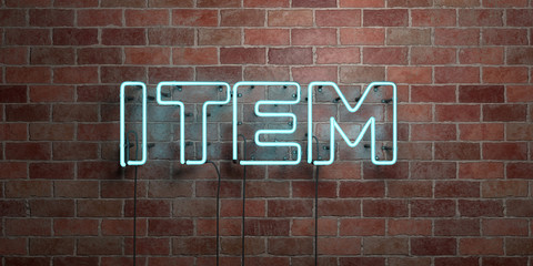 ITEM - fluorescent Neon tube Sign on brickwork - Front view - 3D rendered royalty free stock picture. Can be used for online banner ads and direct mailers..