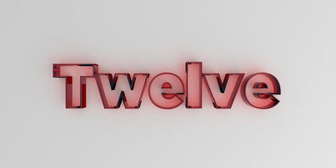 Twelve - Red glass text on white background - 3D rendered royalty free stock image.
