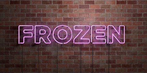 FROZEN - fluorescent Neon tube Sign on brickwork - Front view - 3D rendered royalty free stock picture. Can be used for online banner ads and direct mailers..