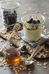 Yogurt with blueberries, oats and honey