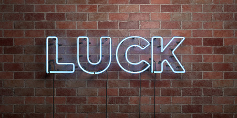 Obraz premium LUCK - fluorescent Neon tube Sign on brickwork - Front view - 3D rendered royalty free stock picture. Can be used for online banner ads and direct mailers..