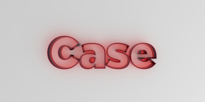 Case - Red glass text on white background - 3D rendered royalty free stock image.