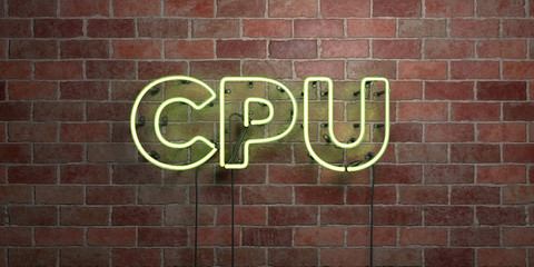 Obraz premium CPU - fluorescent Neon tube Sign on brickwork - Front view - 3D rendered royalty free stock picture. Can be used for online banner ads and direct mailers..