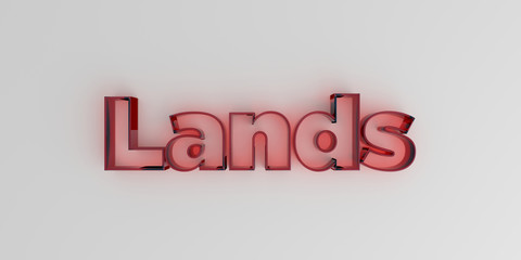 Lands - Red glass text on white background - 3D rendered royalty free stock image.