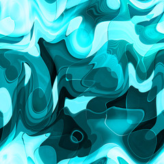 Psychedelic background made of interweaving cyan curved shapes