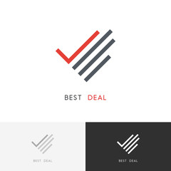 Best deal logo - hand with check mark or tick symbol. Business, success and partnership vector icon.